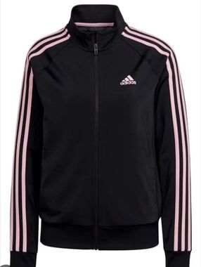 Adidas Womans Black Jacket with Peach Iconic Three-Stripes And Logo Size XS